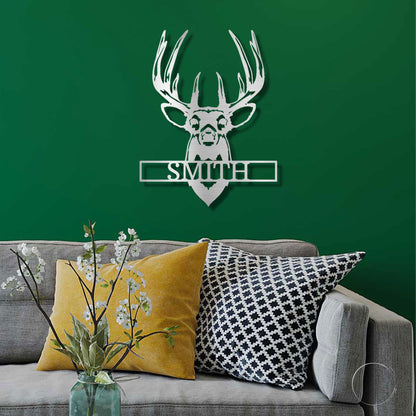 Deer Buck Head Mount Monogram Personalized Name Metal Art Wall Sign