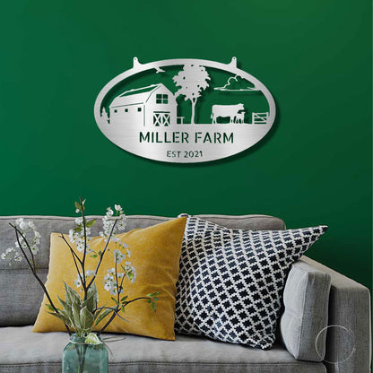 Farmstead Custom Name Monogram Indoor Outdoor Steel Wall Sign