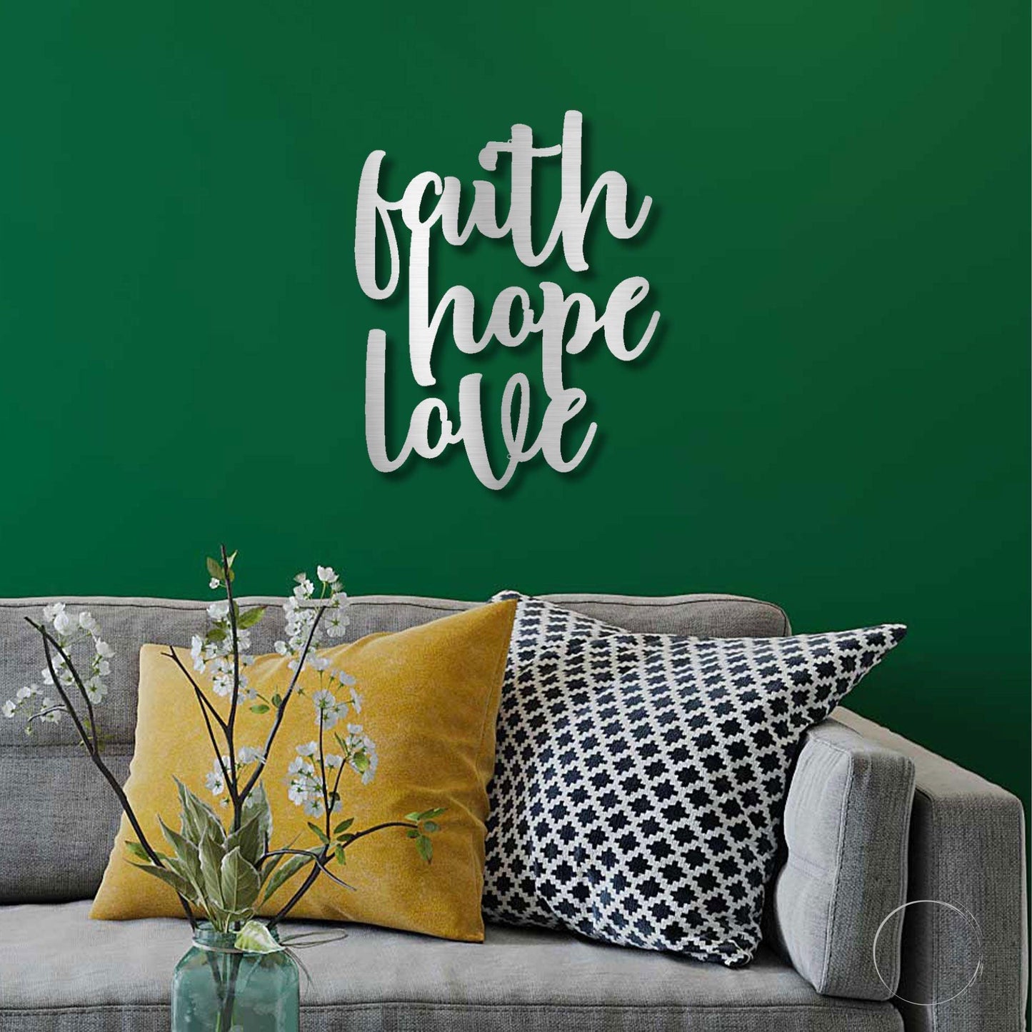 Faith Hope Love Script Indoor Outdoor Steel Wall Sign