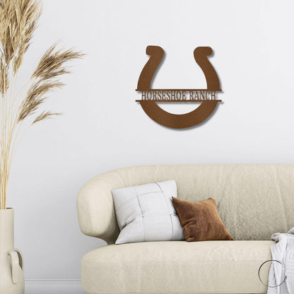 Simple Horseshoe Monogram Personalized Indoor Outdoor Steel Wall Sign Art - Mallard Moon Gift Shop