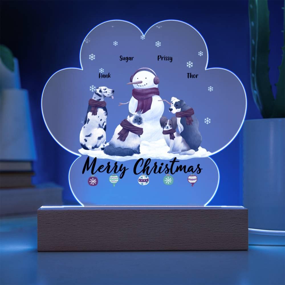 Snowman with Pets Personalized Paw Print Acrylic Plaque - Mallard Moon Gift Shop