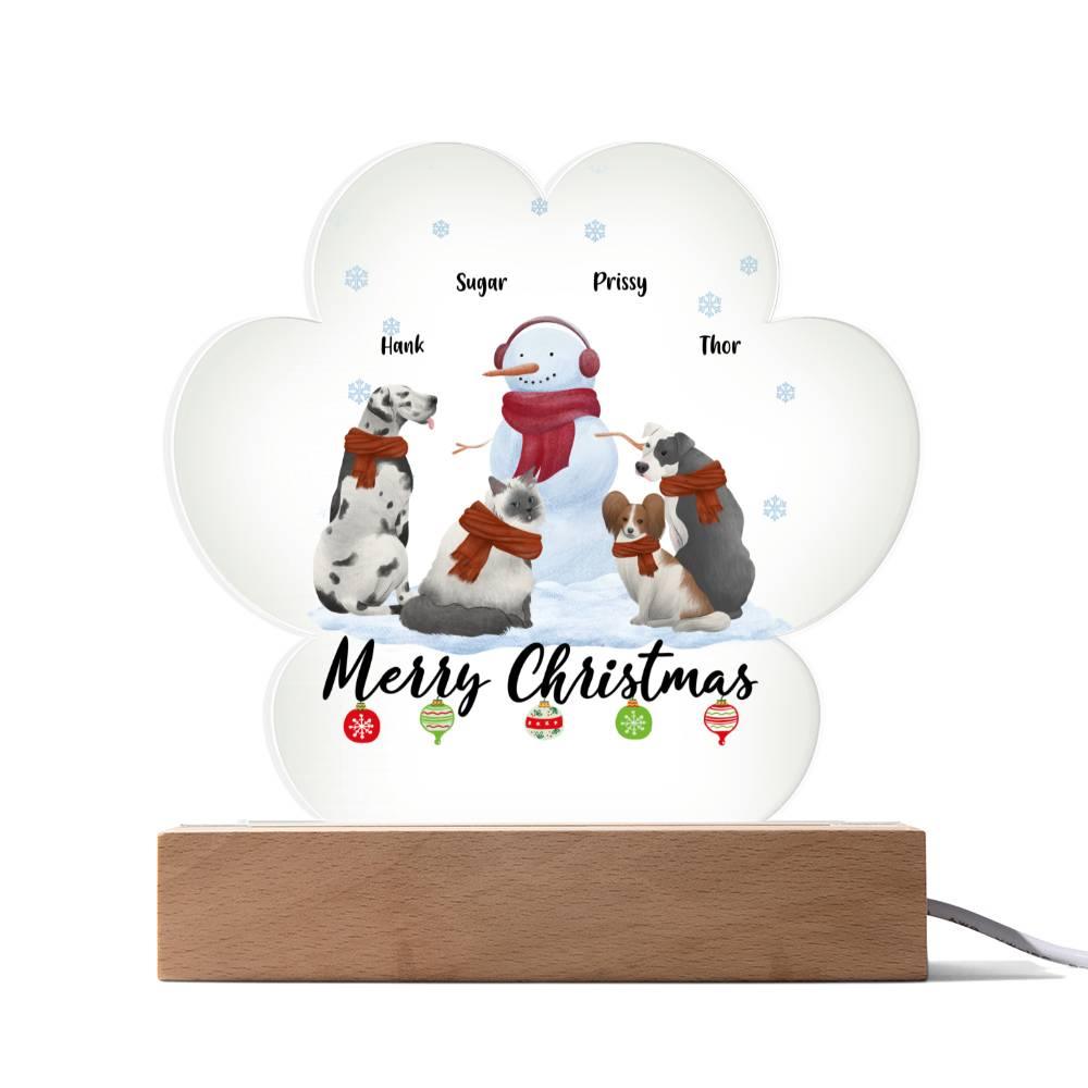 Snowman with Pets Personalized Paw Print Acrylic Plaque - Mallard Moon Gift Shop