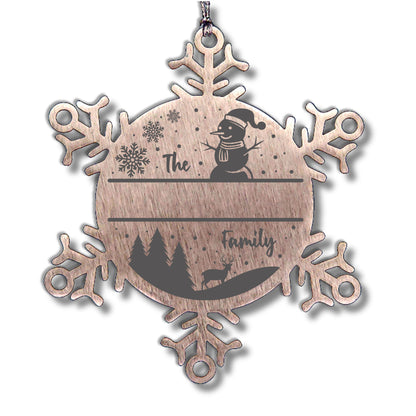 Personalized Snowman Snowflake Christmas Tree Ornament Family Name Laser Engraved Stainless Steel