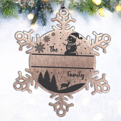 Personalized Snowman Snowflake Christmas Tree Ornament Family Name Laser Engraved Stainless Steel