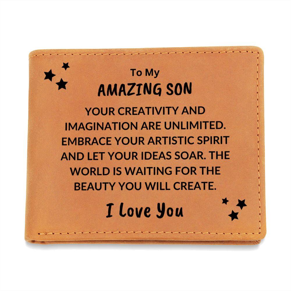 Son Birthday Graduation - Embrace Your Artistic Spirit - Custom Leather Wallet - Mallard Moon Gift Shop