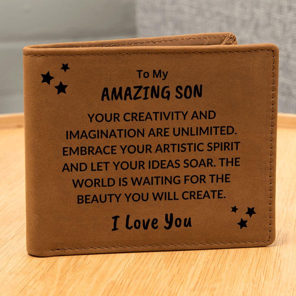 Son Birthday Graduation - Embrace Your Artistic Spirit - Custom Leather Wallet - Mallard Moon Gift Shop