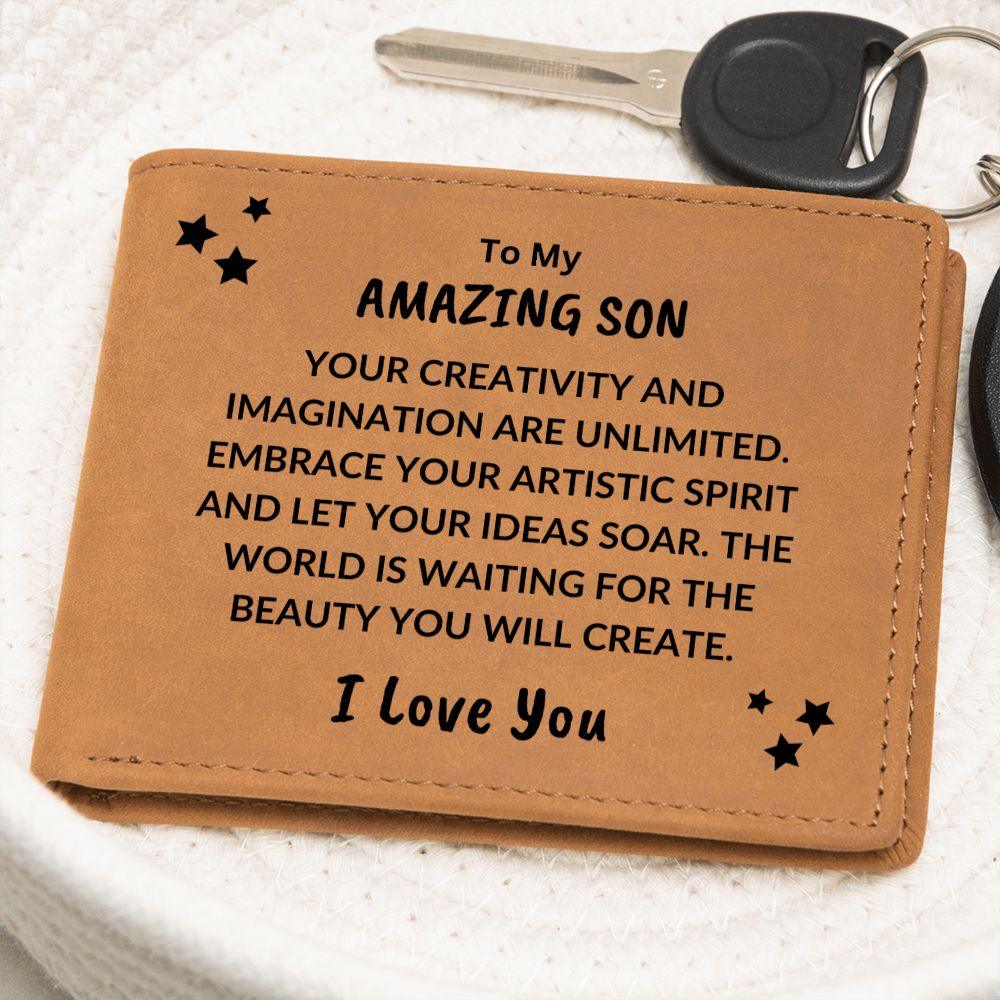 Son Birthday Graduation - Embrace Your Artistic Spirit - Custom Leather Wallet - Mallard Moon Gift Shop