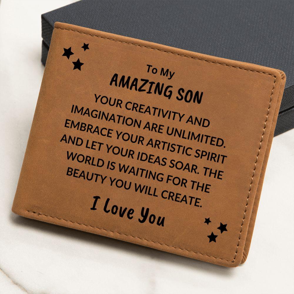 Son Birthday Graduation - Embrace Your Artistic Spirit - Custom Leather Wallet - Mallard Moon Gift Shop