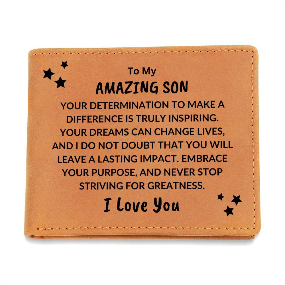 Son Birthday Graduation - Embrace Your Purpose - Custom Leather Wallet - Mallard Moon Gift Shop