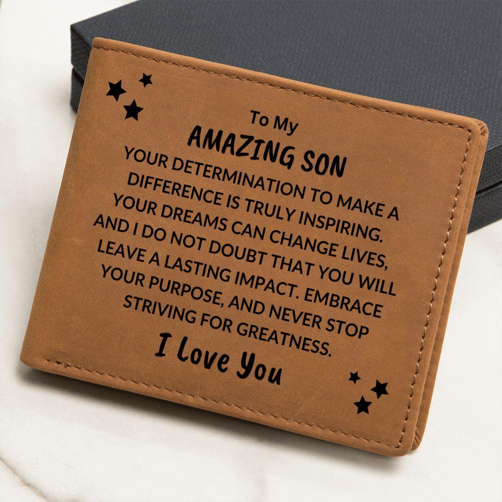 Son Birthday Graduation - Embrace Your Purpose - Custom Leather Wallet - Mallard Moon Gift Shop