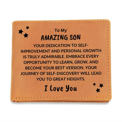 Son Birthday Graduation - Great Heights - Custom Leather Wallet - Mallard Moon Gift Shop