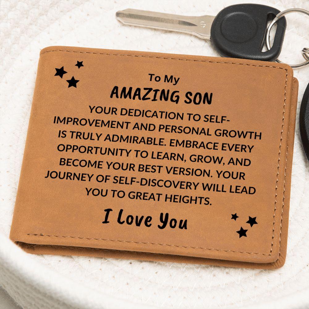 Son Birthday Graduation - Great Heights - Custom Leather Wallet - Mallard Moon Gift Shop