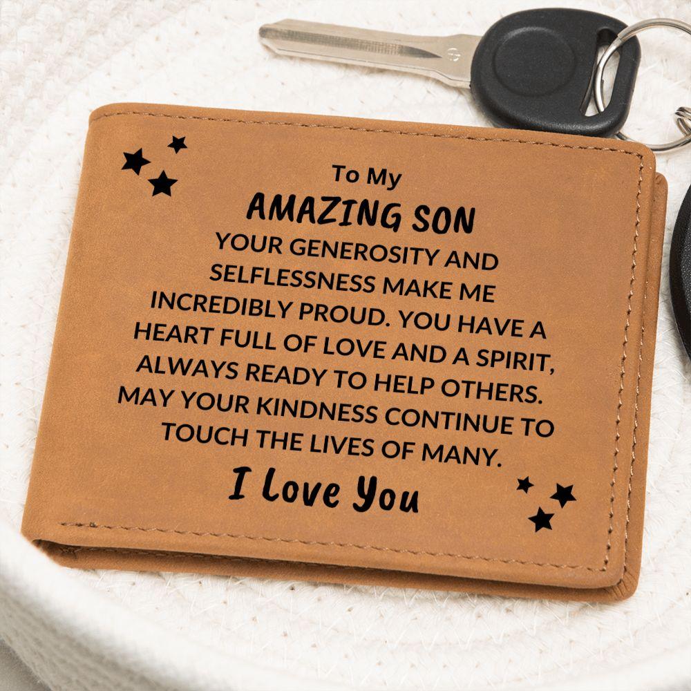 Son Birthday Graduation - Heart Full of Love - Custom Leather Wallet - Mallard Moon Gift Shop