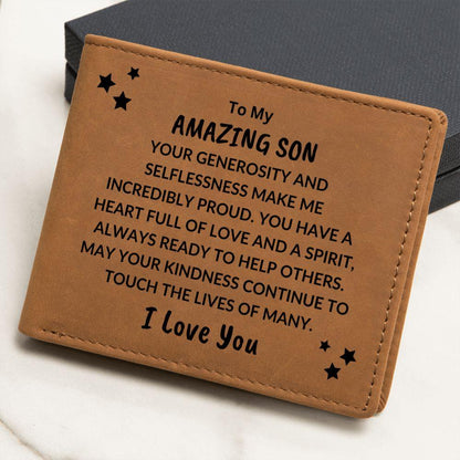 Son Birthday Graduation - Heart Full of Love - Custom Leather Wallet - Mallard Moon Gift Shop