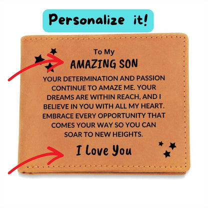 Son Birthday Graduation - I Believe In You - Custom Leather Wallet - Mallard Moon Gift Shop