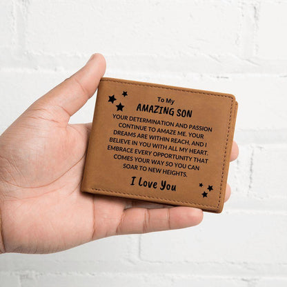 Son Birthday Graduation - I Believe In You - Custom Leather Wallet - Mallard Moon Gift Shop