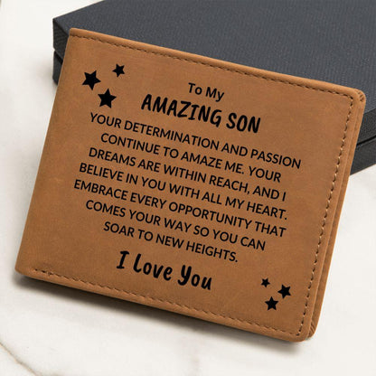 Son Birthday Graduation - I Believe In You - Custom Leather Wallet - Mallard Moon Gift Shop
