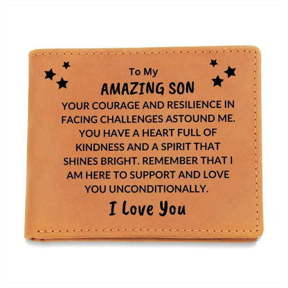 Son Birthday Graduation - I Love You - Custom Leather Wallet - Mallard Moon Gift Shop