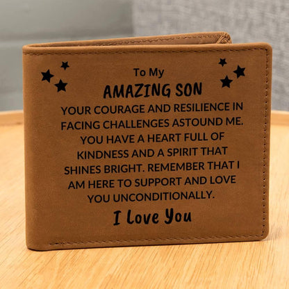 Son Birthday Graduation - I Love You - Custom Leather Wallet - Mallard Moon Gift Shop