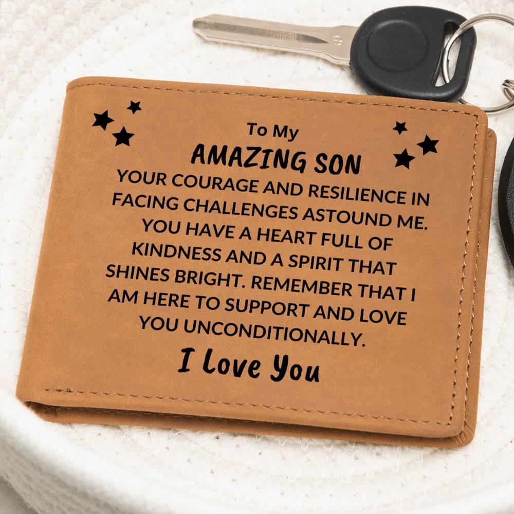 Son Birthday Graduation - I Love You - Custom Leather Wallet - Mallard Moon Gift Shop