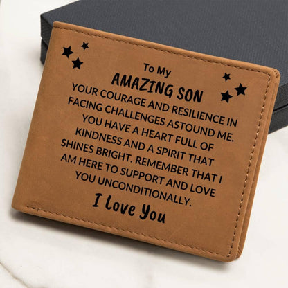 Son Birthday Graduation - I Love You - Custom Leather Wallet - Mallard Moon Gift Shop