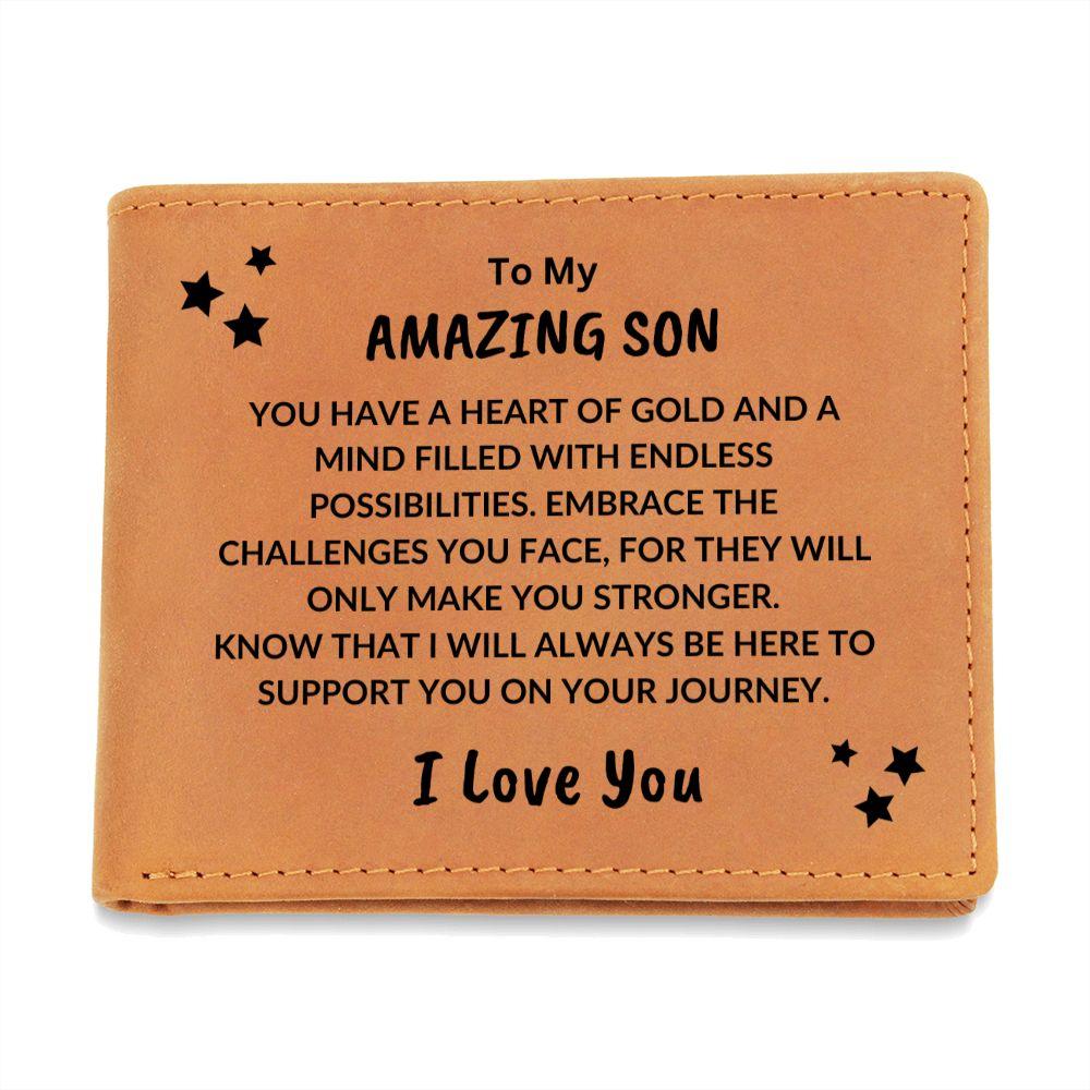 Son Birthday Graduation - I Will Always Be Here - Custom Leather Wallet - Mallard Moon Gift Shop