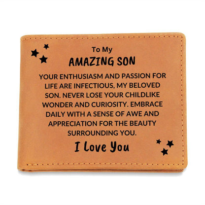 Son Birthday Graduation - Passion for Life - Custom Leather Wallet - Mallard Moon Gift Shop