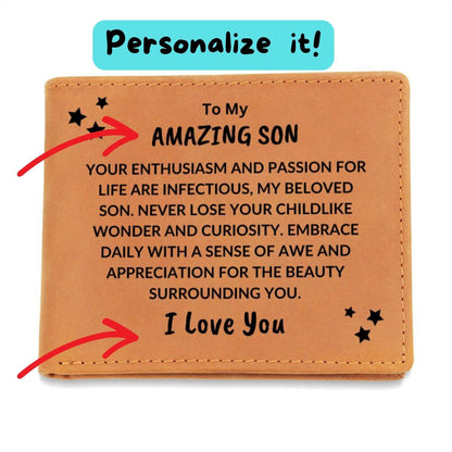 Son Birthday Graduation - Passion for Life - Custom Leather Wallet - Mallard Moon Gift Shop