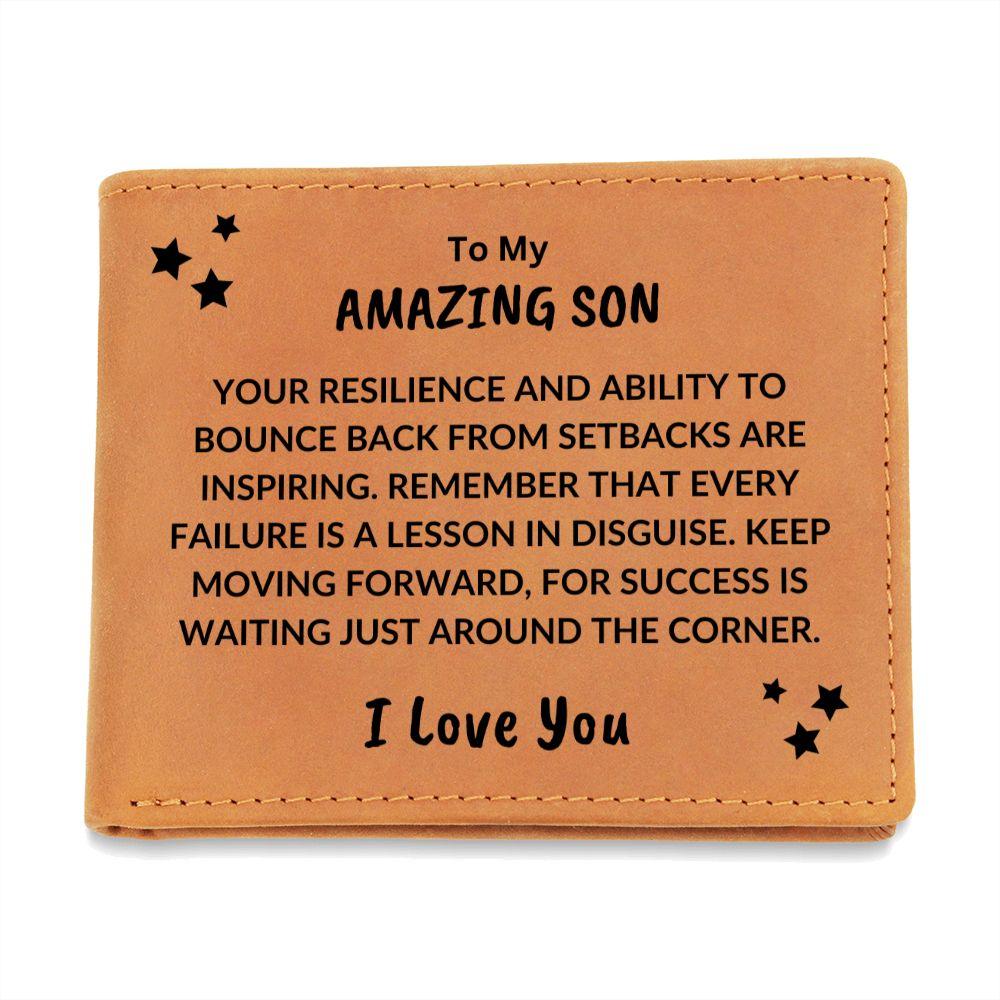 Son Birthday Graduation - Success is Waiting - Custom Leather Wallet - Mallard Moon Gift Shop