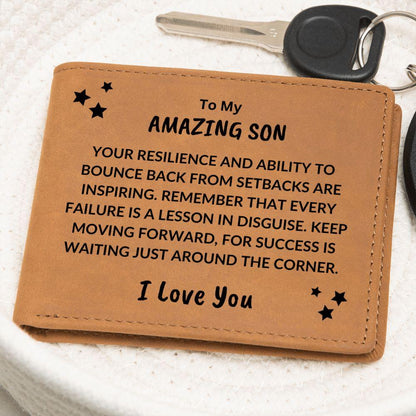 Son Birthday Graduation - Success is Waiting - Custom Leather Wallet - Mallard Moon Gift Shop