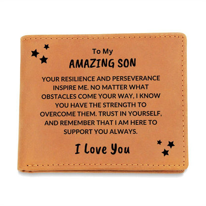 Son Birthday Graduation - Trust in Yourself - Custom Leather Wallet - Mallard Moon Gift Shop