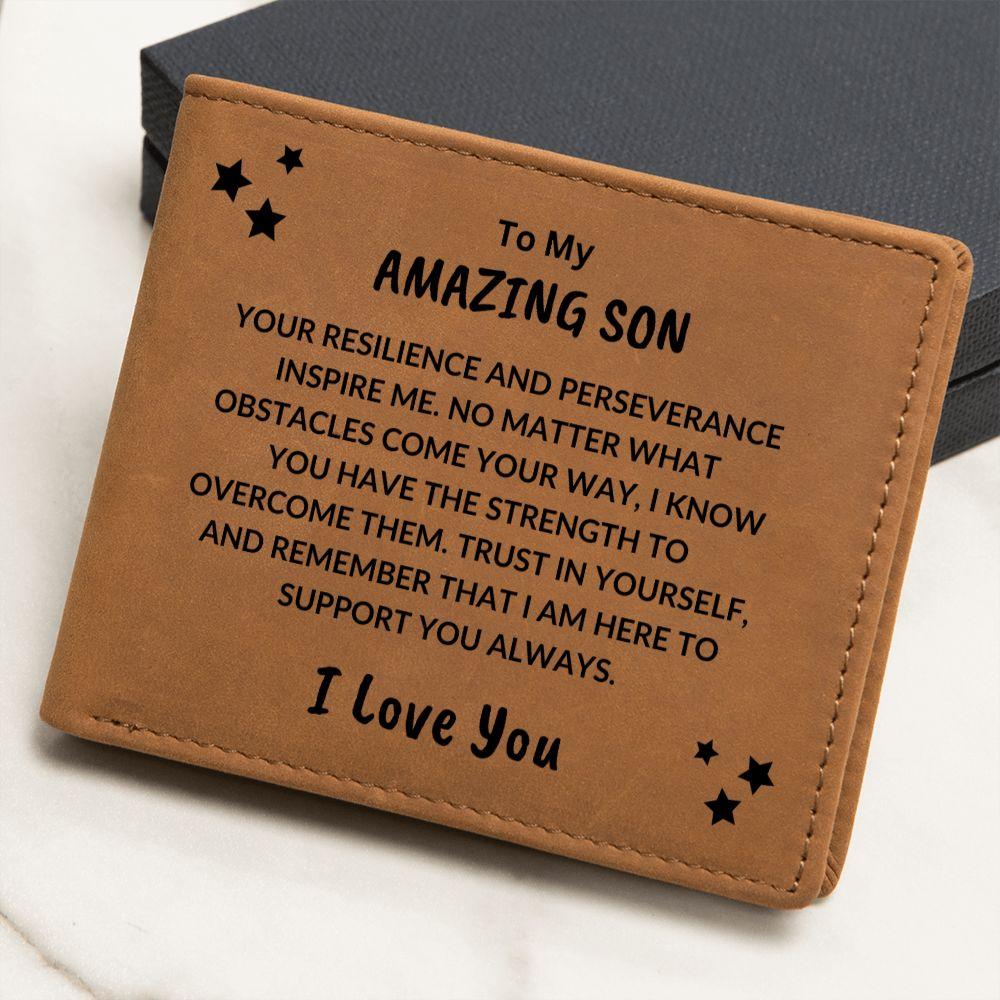 Son Birthday Graduation - Trust in Yourself - Custom Leather Wallet - Mallard Moon Gift Shop