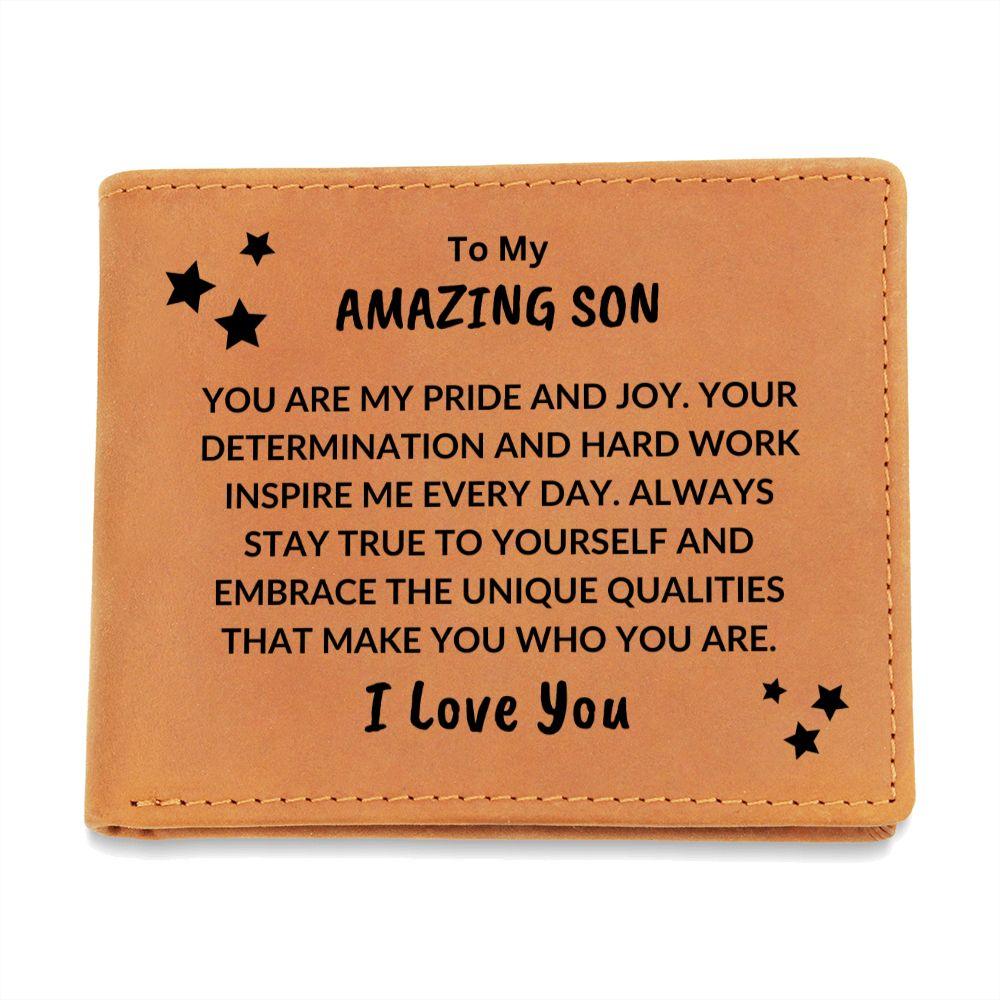 Son Birthday Graduation - You are my Pride and Joy - Custom Leather Wallet - Mallard Moon Gift Shop