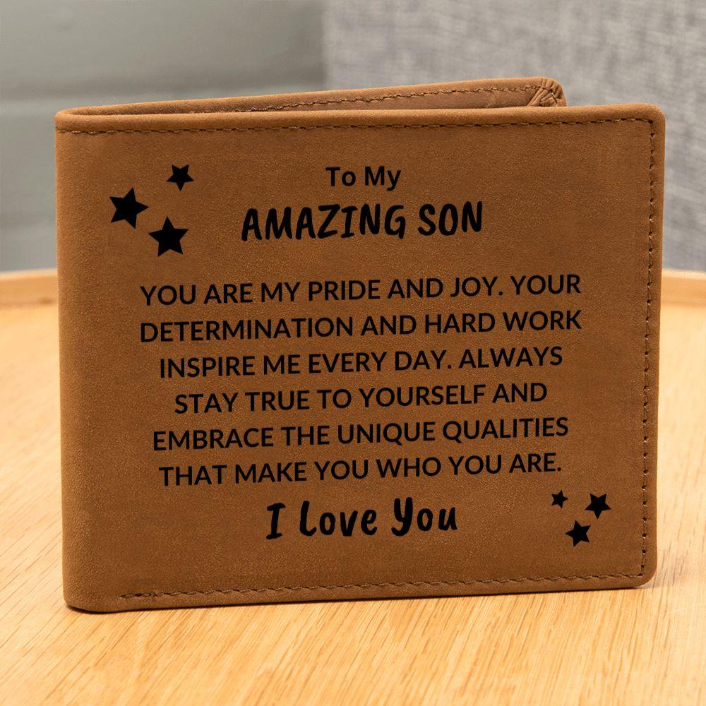 Son Birthday Graduation - You are my Pride and Joy - Custom Leather Wallet - Mallard Moon Gift Shop