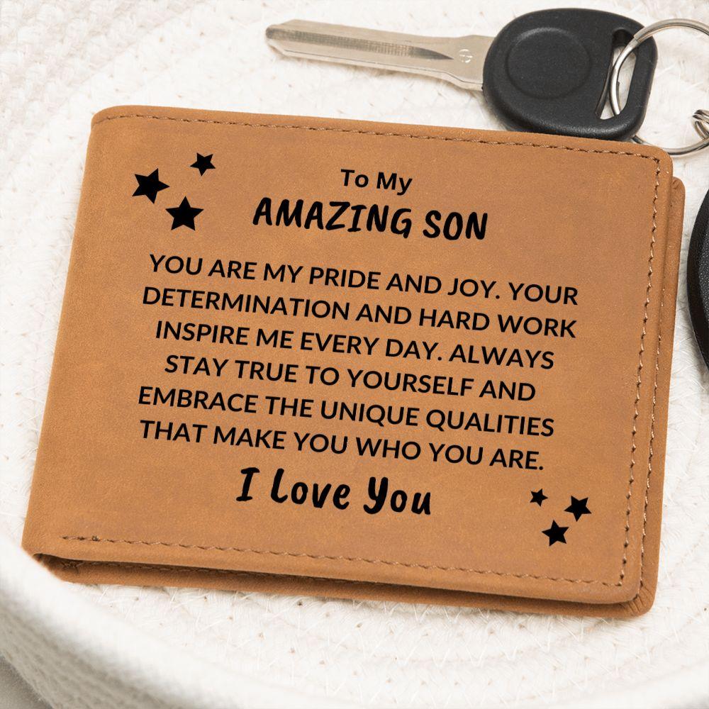 Son Birthday Graduation - You are my Pride and Joy - Custom Leather Wallet - Mallard Moon Gift Shop