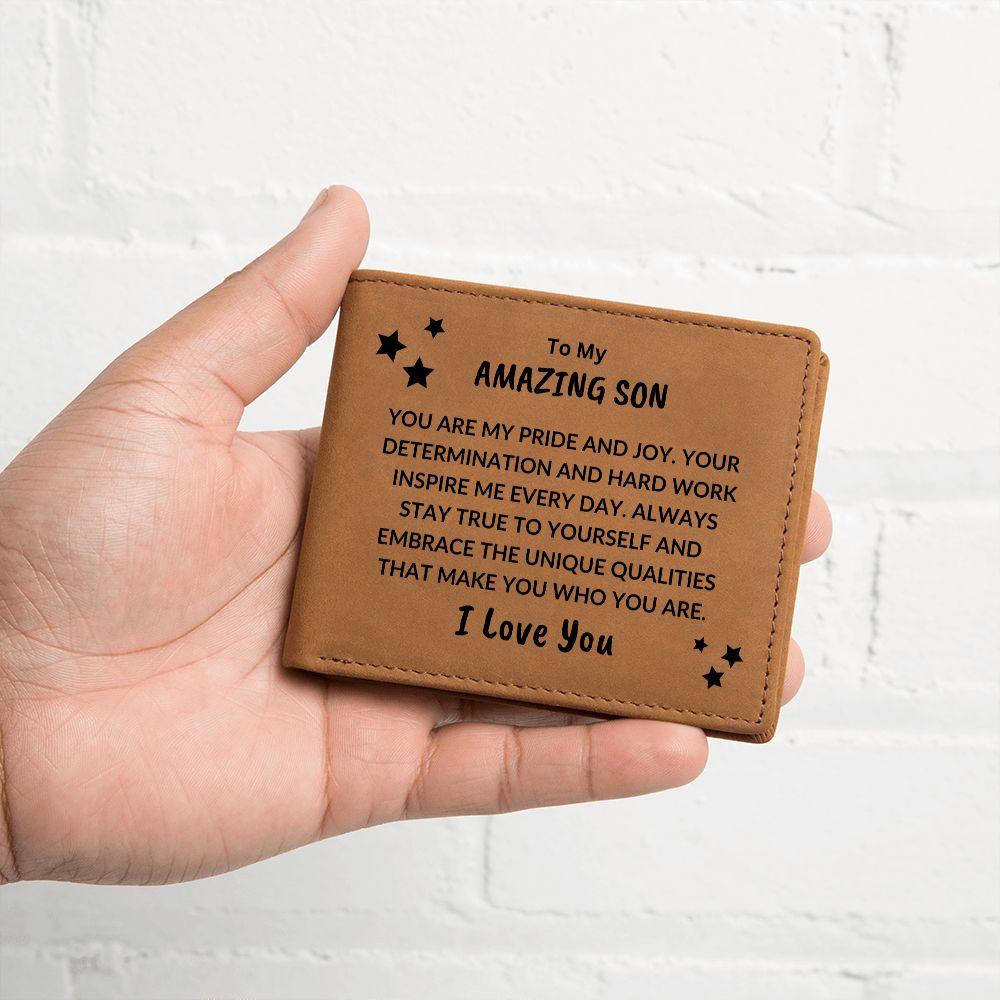 Son Birthday Graduation - You are my Pride and Joy - Custom Leather Wallet - Mallard Moon Gift Shop