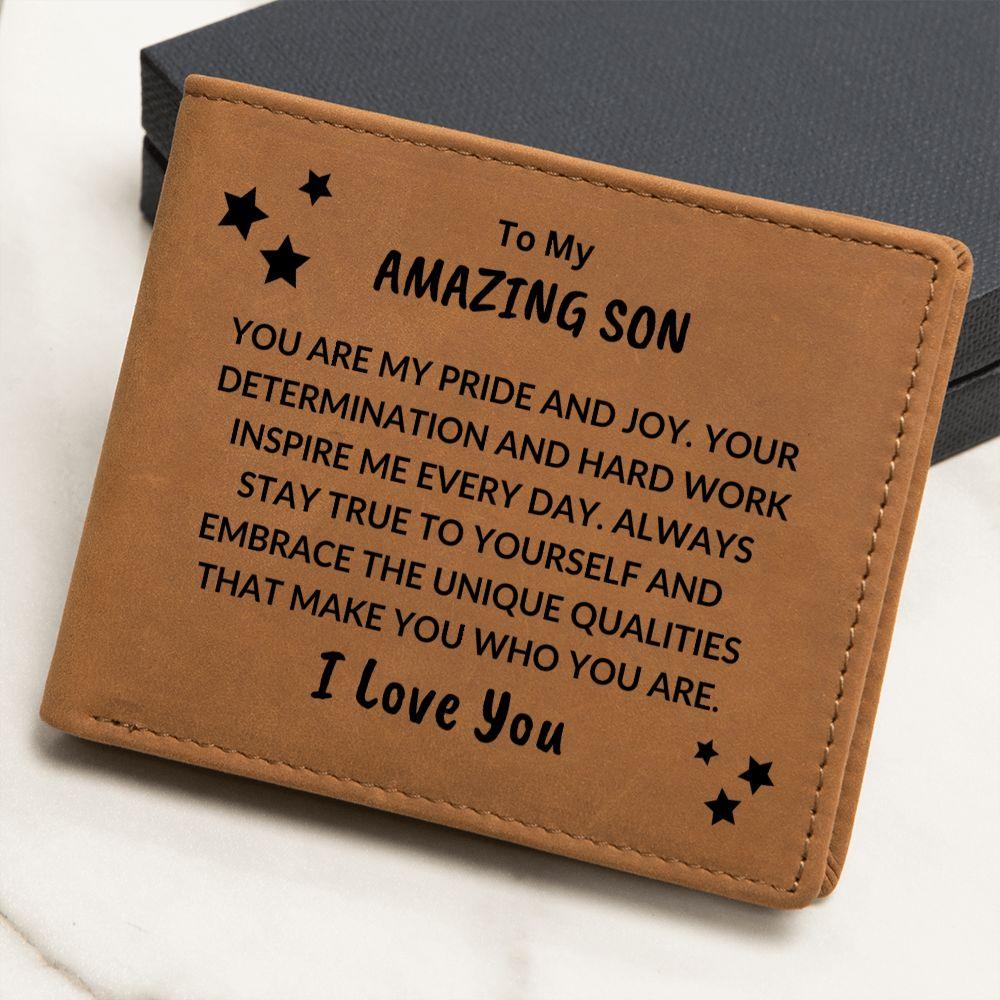 Son Birthday Graduation - You are my Pride and Joy - Custom Leather Wallet - Mallard Moon Gift Shop