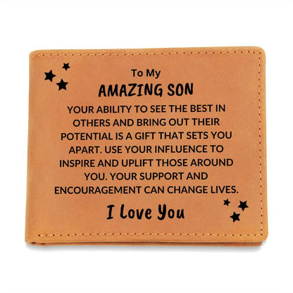 Son Birthday Graduation - You Can Change Lives - Custom Leather Wallet - Mallard Moon Gift Shop