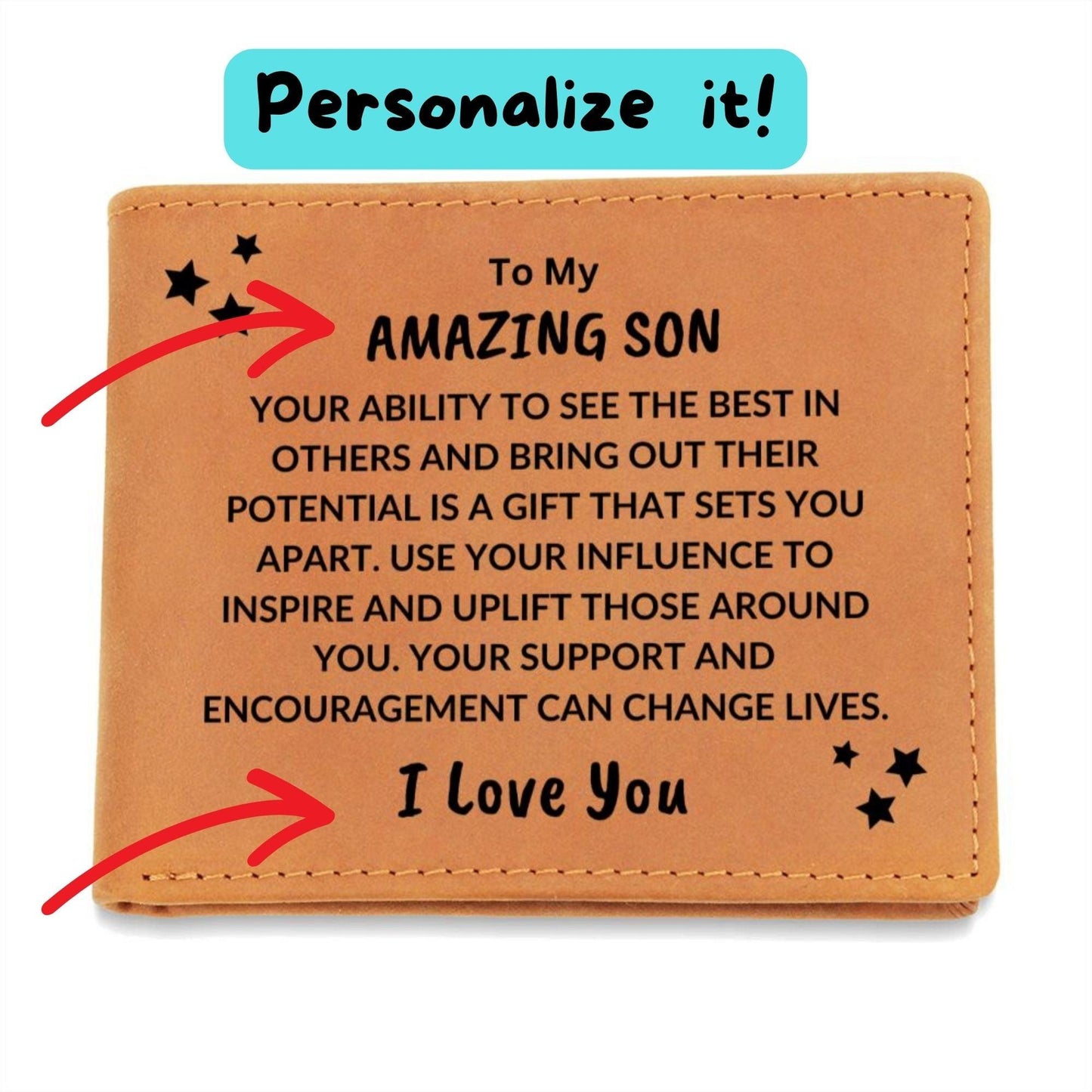 Son Birthday Graduation - You Can Change Lives - Custom Leather Wallet - Mallard Moon Gift Shop