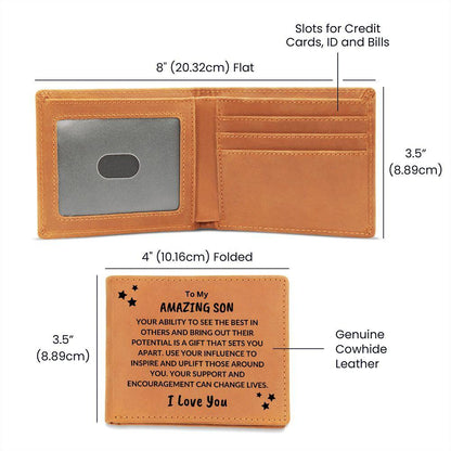 Son Birthday Graduation - You Can Change Lives - Custom Leather Wallet - Mallard Moon Gift Shop