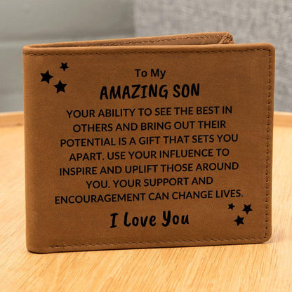 Son Birthday Graduation - You Can Change Lives - Custom Leather Wallet - Mallard Moon Gift Shop