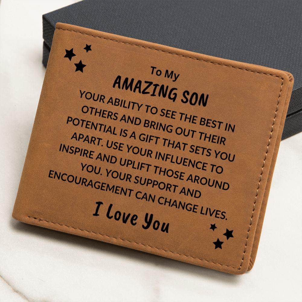 Son Birthday Graduation - You Can Change Lives - Custom Leather Wallet - Mallard Moon Gift Shop