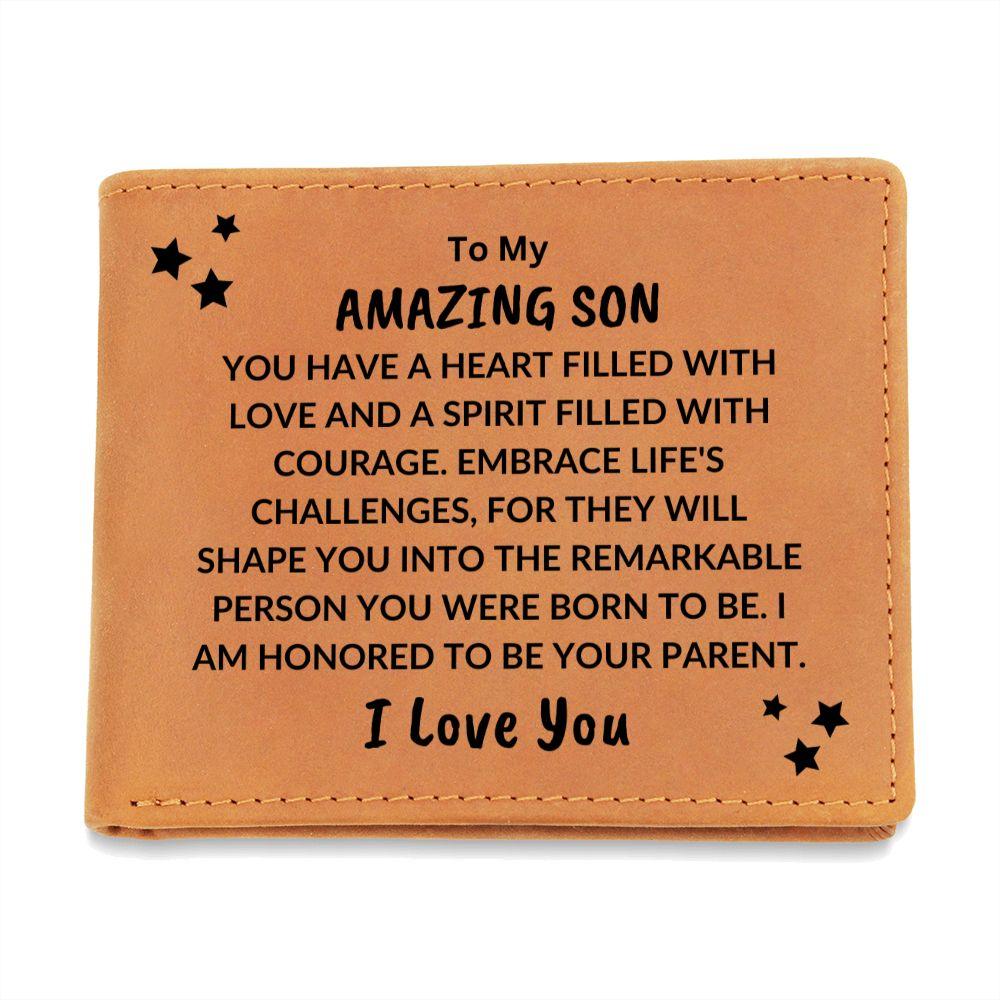 Son Birthday Graduation - You Have a Spirit Filled with Courage - Custom Leather Wallet - Mallard Moon Gift Shop