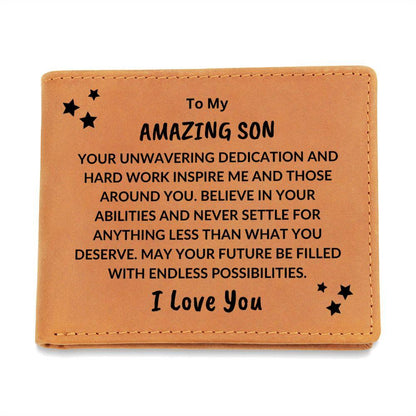 Son Birthday Graduation - You Inspire Me - Custom Leather Wallet - Mallard Moon Gift Shop