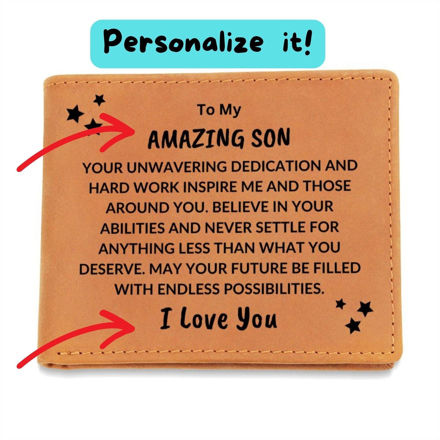 Son Birthday Graduation - You Inspire Me - Custom Leather Wallet - Mallard Moon Gift Shop