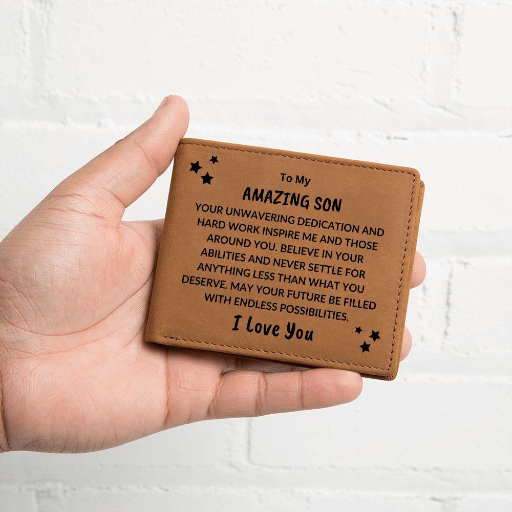 Son Birthday Graduation - You Inspire Me - Custom Leather Wallet - Mallard Moon Gift Shop