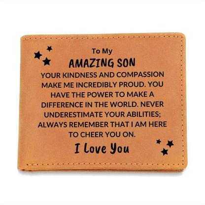 Son Birthday Graduation - You Make Me Proud - Custom Leather Wallet - Mallard Moon Gift Shop