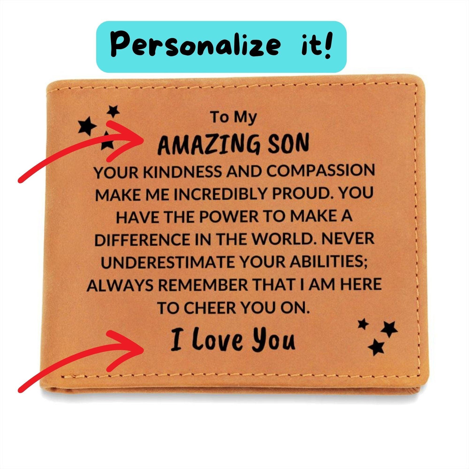 Son Birthday Graduation - You Make Me Proud - Custom Leather Wallet - Mallard Moon Gift Shop