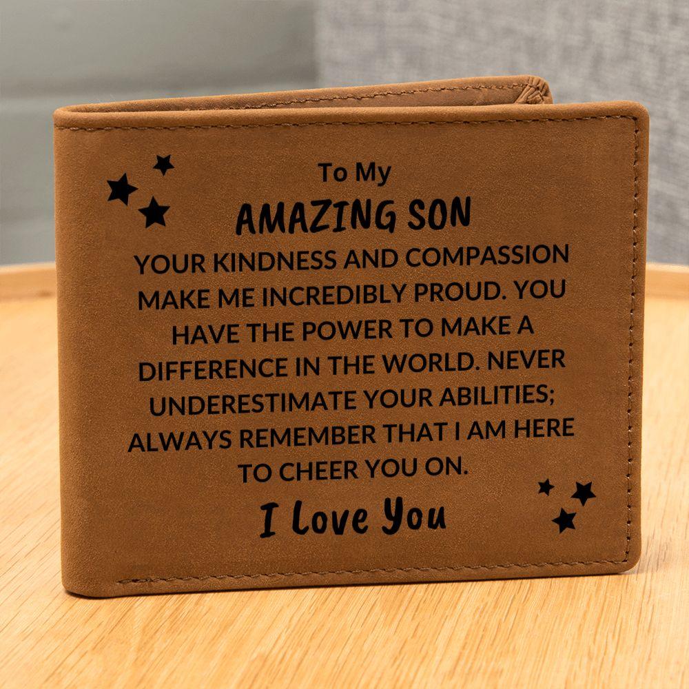 Son Birthday Graduation - You Make Me Proud - Custom Leather Wallet - Mallard Moon Gift Shop