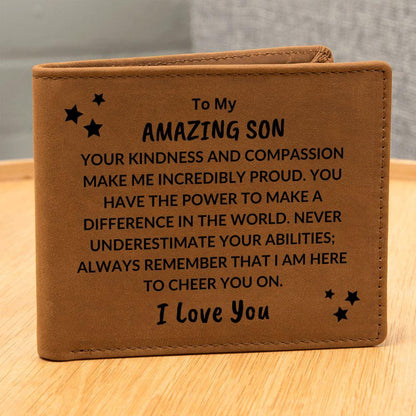 Son Birthday Graduation - You Make Me Proud - Custom Leather Wallet - Mallard Moon Gift Shop